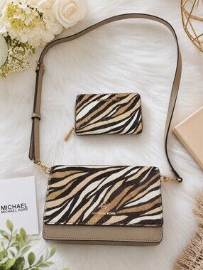 Michael Kors Jet Set Zebra-Print Crossbody Bag and Zip Coin/Card Wallet Set
